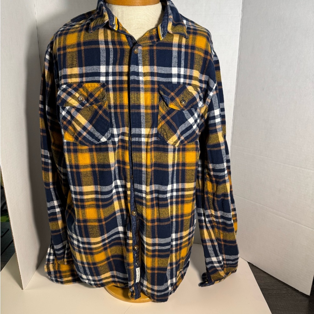 Denim & Flower Navy and Yellow Plaid Shirt